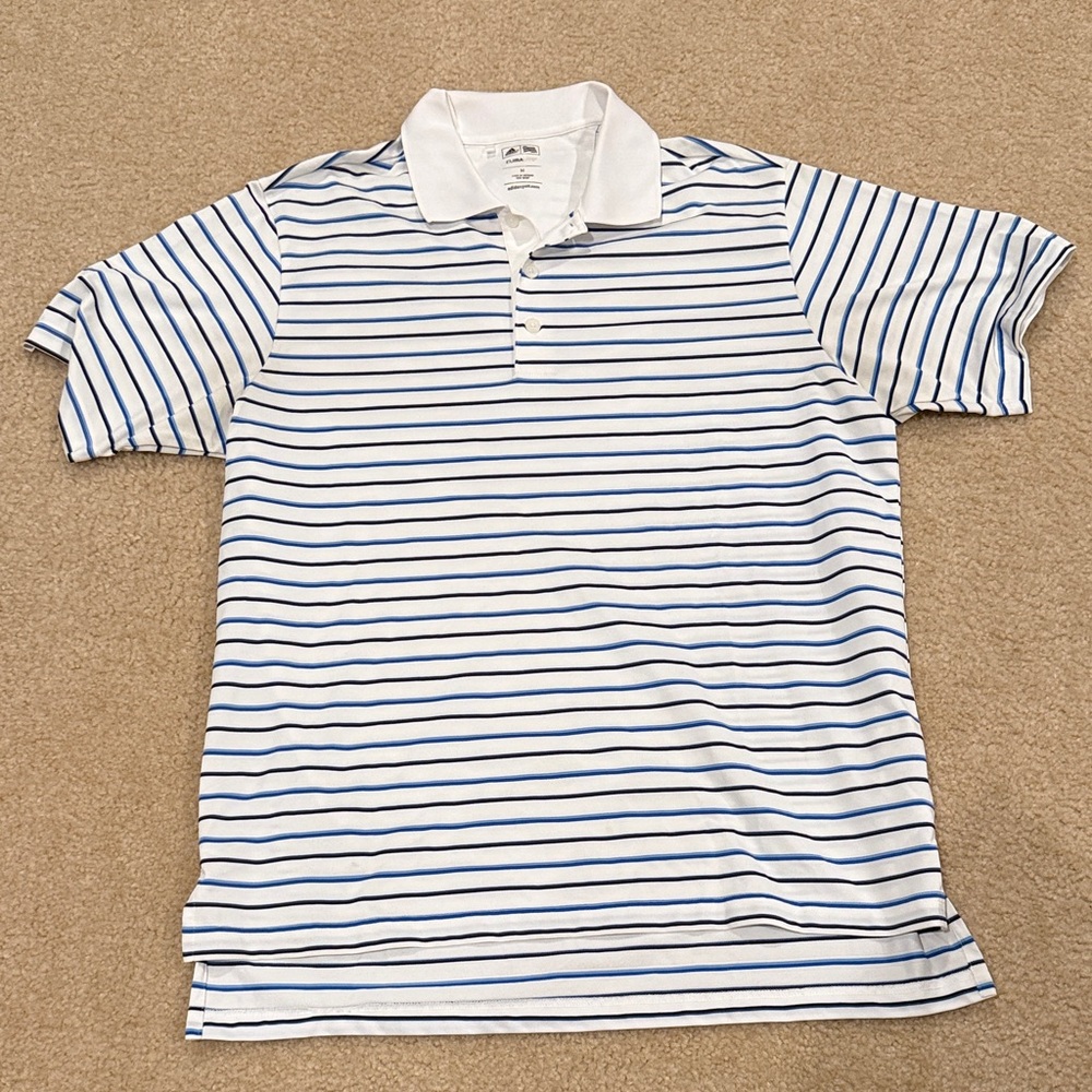 adidas White Polo with Blue Stripe Short Sleeve